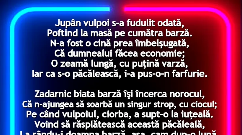 PILDA ZILEI | Vulpea și barza