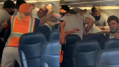 Bătaie într-un avion, după ce un pasager a refuzat să poarte mască de protecție, în ciuda rugăminților însoțitoarei de zbor | VIDEO