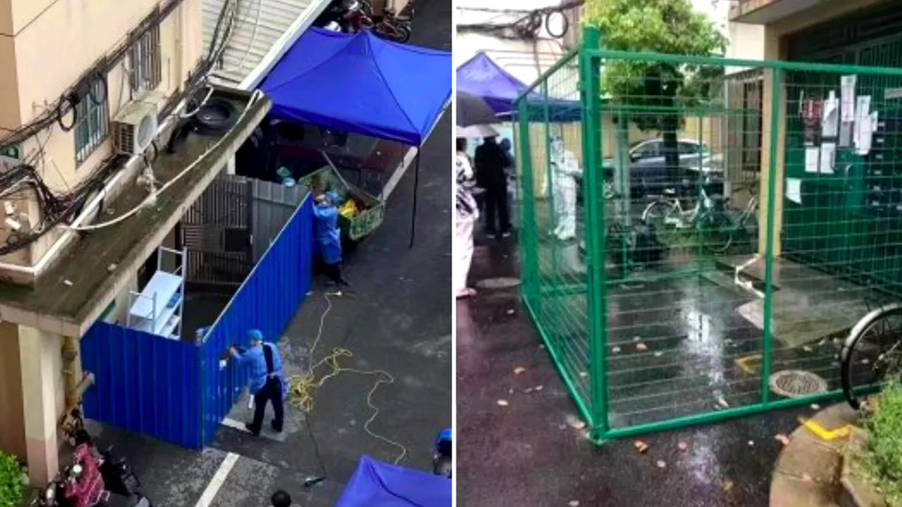 FOTO | Autoritățile din Shanghai montează garduri să țină oamenii în case
