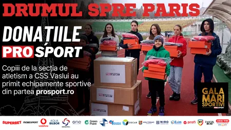 Gala Mari Sportivi 2023. ProSport a donat echipament sportiv în valoare de 10.000 de lei copiiilor de la CSS Vaslui, secția de atletism
