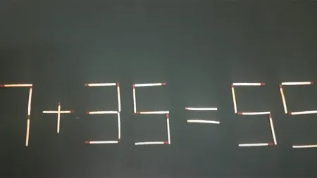 TEST IQ cu chibrituri | Mutați un singur băț pentru a corecta egalitatea 27 + 35 = 55