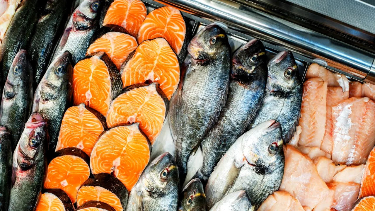 FreshFishOnTheCounterInTheStore.AssortmentOf 