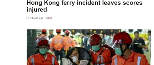 Peste 100 de persoane au fost rănite, după ce un feribot de pe ruta Macau-Hong Kong a lovit un obiect în apă