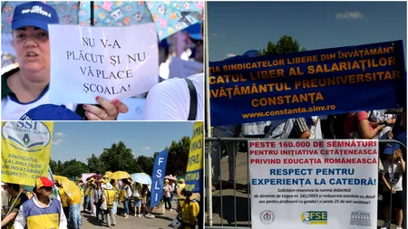 Profesorii au ieșit din nou în stradă, pe caniculă. Pentru ce au strâns sute de mii de semnături pe care le-au adus la Parlament