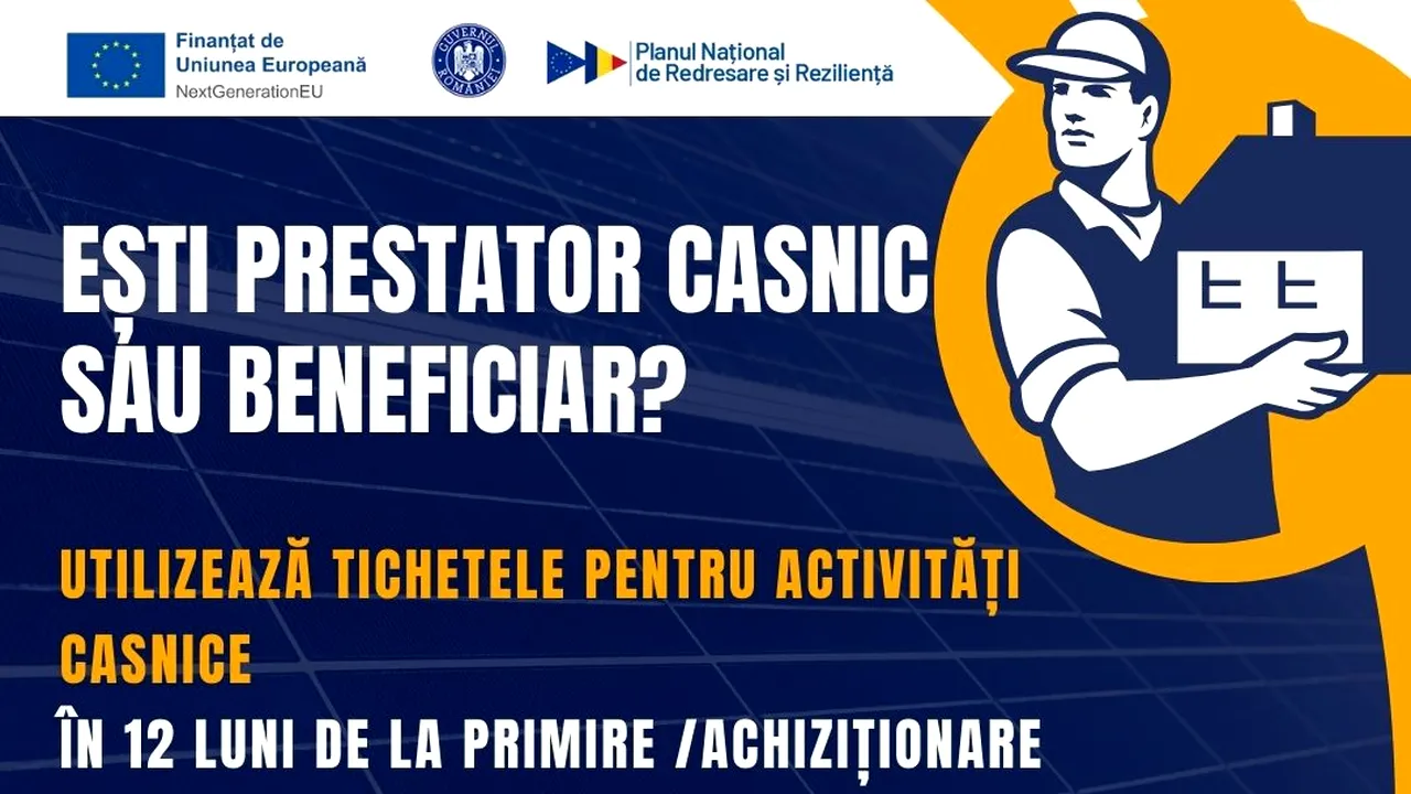Ministerul Muncii: TICHETELE de activităţi casnice pot fi valorificate în termen de 12 luni de la primire