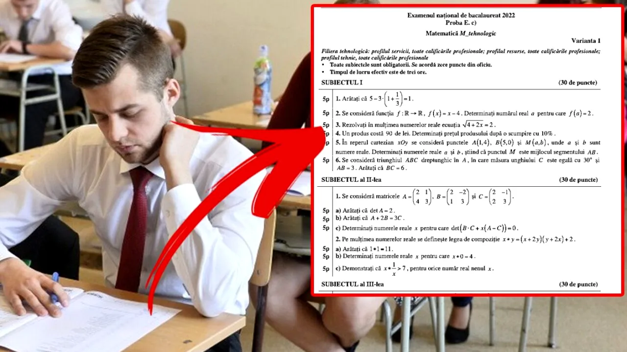 BAC 2022 | Exercițiul-capcană la care mulți elevi au greșit azi la matematică: „Un produs costă 90 de lei. Care e prețul după o scumpire de 10%?”