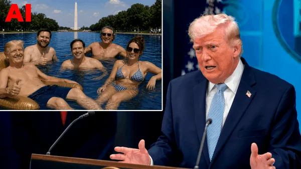 Trump a distribuit o imagine generată cu AI în care se relaxează cu membrii Cabinetului  în bazinul Memorialului Lincoln