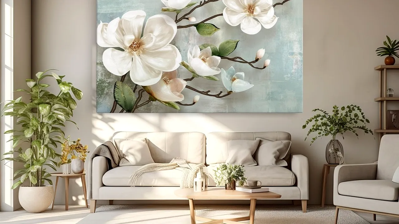 Tablouri canvas cu flori: ce palete cromatice funcționează în interioare moderne (P)