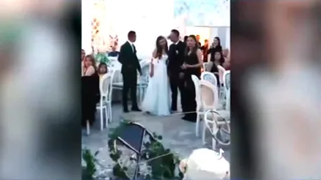 Scene incredibile la o NUNTĂ din Olt. Tortul s-a PRĂBUȘIT din tavan în fața miresei