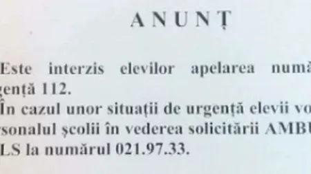 Elevii unui liceu din Capitală nu au voie să sune la 112 în caz de urgență