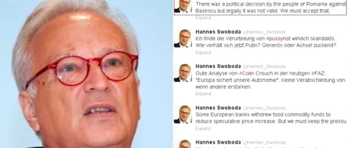 Socialistul Hannes Swoboda, reacție la decizia CCR: Trebuie să acceptăm că decizia poporului român împotriva lui Băsescu NU ESTE VALIDĂ