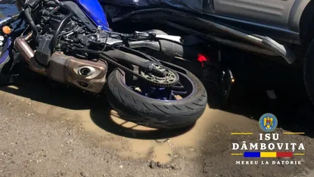 Accident grav în Pucioasa. Un motociclist a fost rănit. A fost solicitat elicopterul SMURD
