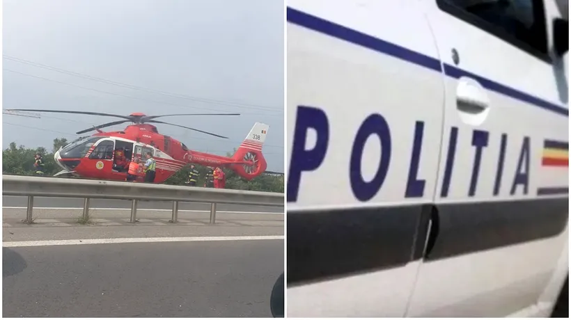 Accident pe A1 București - Pitești. Elicopterul SMURD a aterizat pe autostradă / Coloana de mașini, întinsă pe kilometri