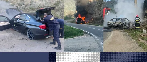 O altfel de MISIUNE: Daniela, Dumitru și Laurențiu, trei polițiști de frontieră au intervenit pentru stingerea unui incendiu izbucnit la o mașină