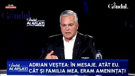 Adrian Veștea acuză că este în continuare sub atacul unei „armate digitale” și din acest motiv s-a retras din viața publică după ce Guvernul a picat la vot: „Familia mea a fost tensionată, instituțiile vor trebui să ia măsuri. / Sunt zeci de mii de mesaje de amenințare