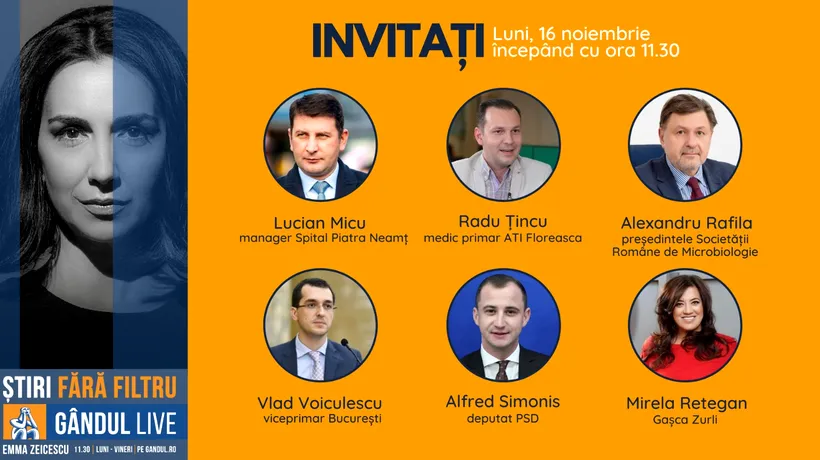 Vlad Voiculescu, fost ministru al Sănătății, se află printre invitații Emmei Zeicescu la ediția Gândul LIVE de luni, 16 noiembrie 2020, de la ora 11.30
