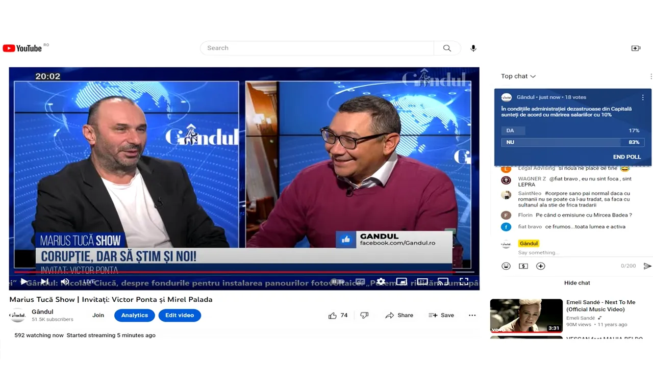 Poll Marius Tucă Show: ”În condițiile administrației dezastruoase din Capitală, sunteți de acord cu mărirea salariilor cu 10%?”
