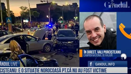GÂNDUL LIVE. Vali Porcișteanu, campion național la raliuri, despre accidentul cu șase mașini din Capitală: E o situație oarecum norocoasă pentru că nu a murit nimeni. Trebuie să te uiți în toate părțile chiar dacă pare paranoic - VIDEO