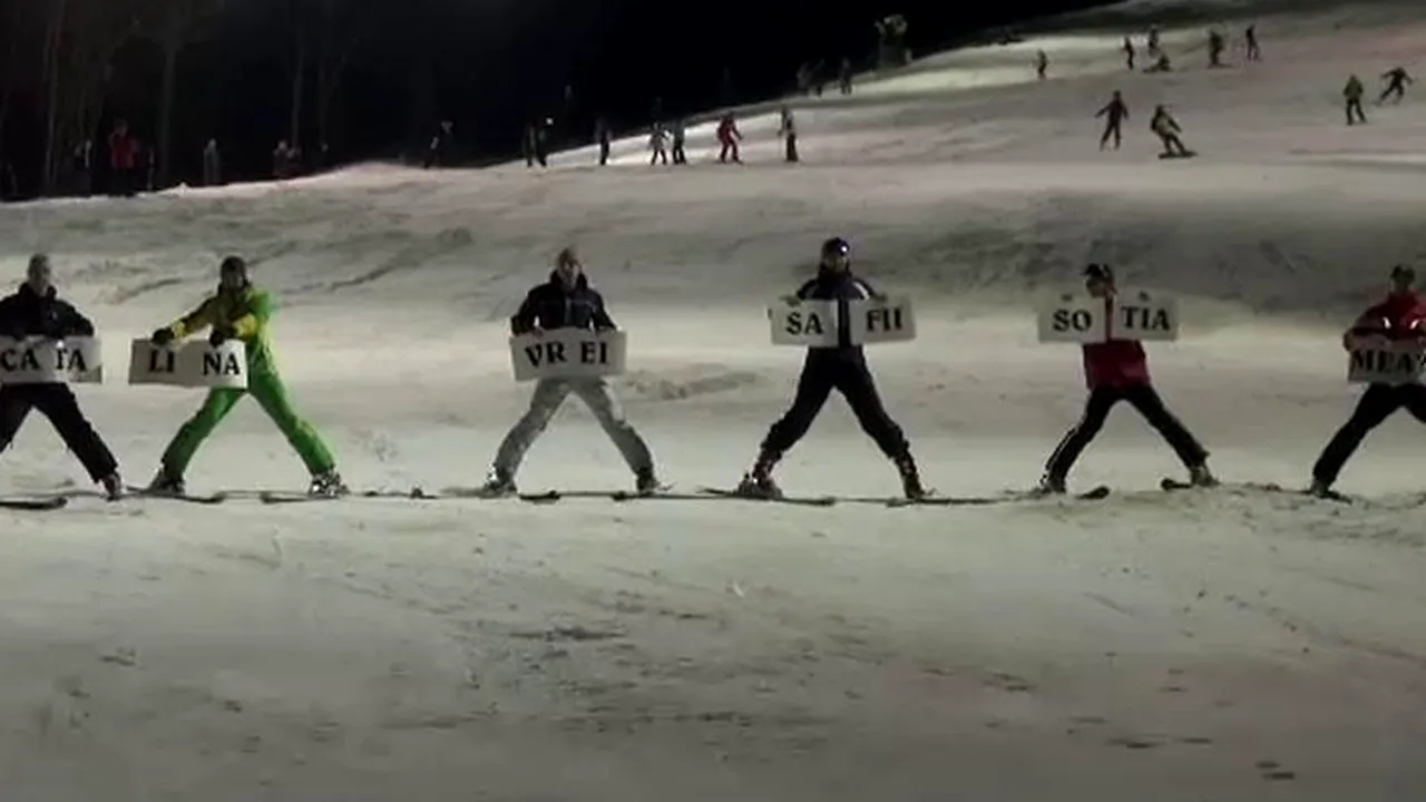 Un tânăr și-a cerut iubită în căsătorie pe pârtie, la Predeal