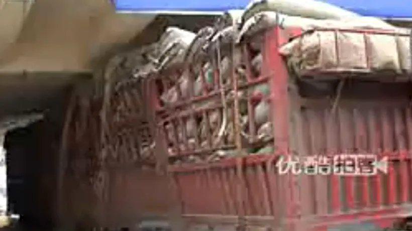 Soluția găsită de chinezi pentru a debloca un camion de sub un pod. VIDEO