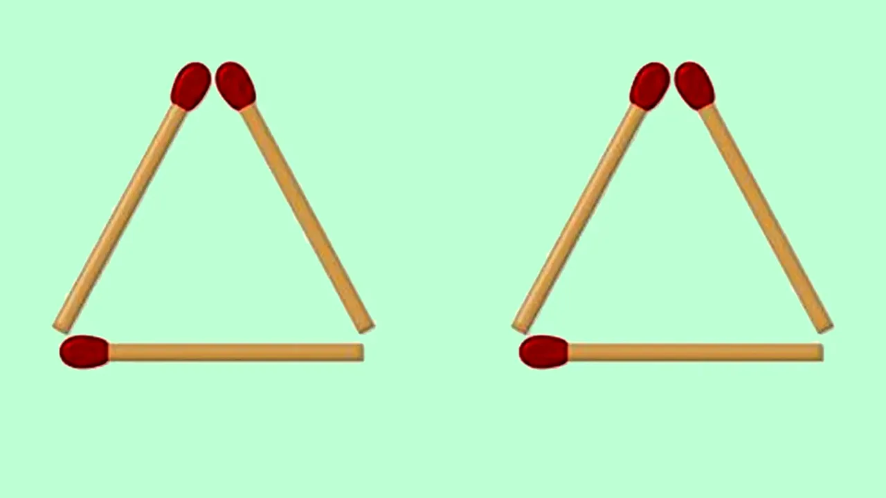 Test IQ. Mută un singur chibrit, ca să obții 4 triunghiuri! Mulți nu reușesc