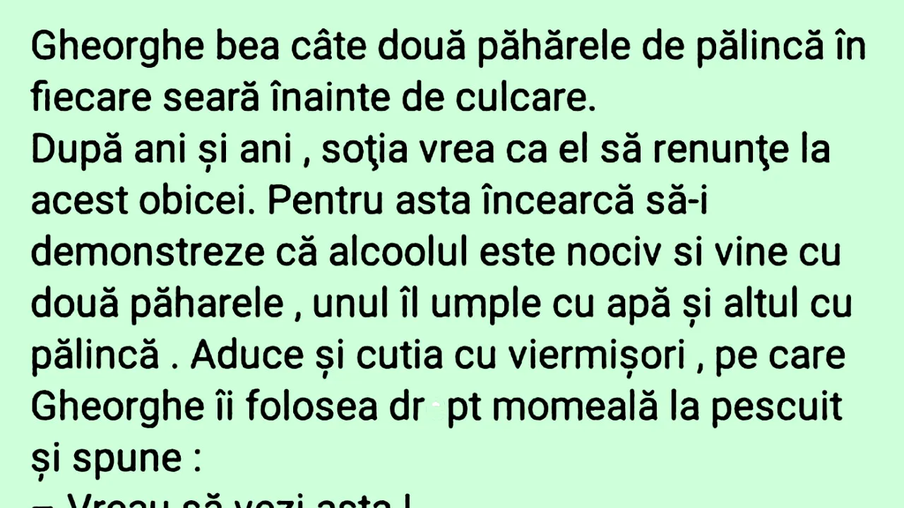 Bancul de sâmbătă | Gheorghe și cele două păhărele de pălincă