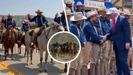 Trump, vizită memorabilă în Dakota de Nord. Președinele a vorbit cu o versiune AI a lui Teddy Roosevelt și a fost escortat de „Rough Riders”