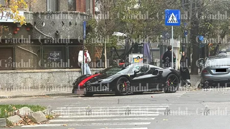 Imagini sfidătoare în Capitală. Un Ferrari, de jumătate de milion de euro, a fost parcat ostentativ, pe toată lățimea unei treceri de pietoni. Cui aparține bolidul