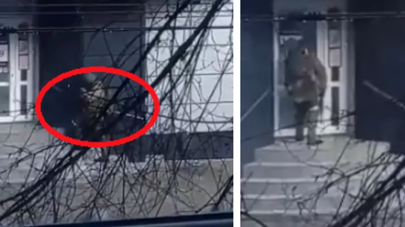 VIDEO| Momentul în care un soldat rus încearcă să spargă ușa unui bar, în Ucraina