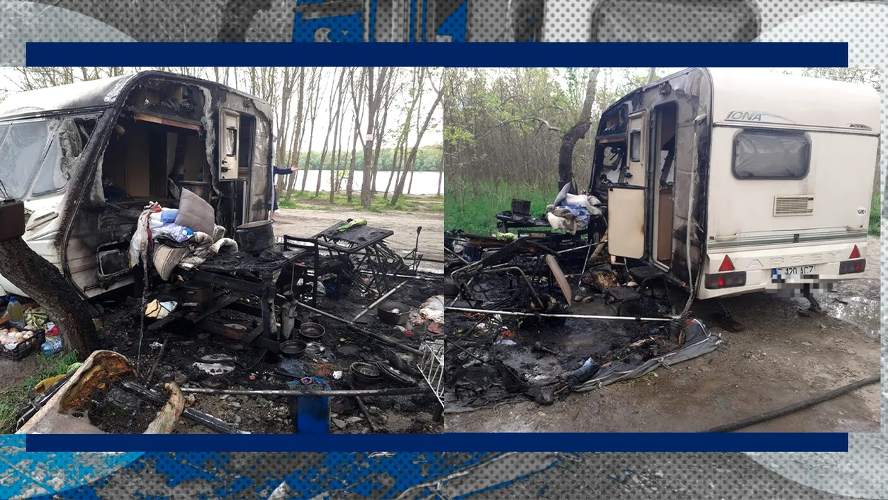 Doi seniori, soț și soție, la un pas să piară arși de vii în rulotă. Femeia este în stare critică