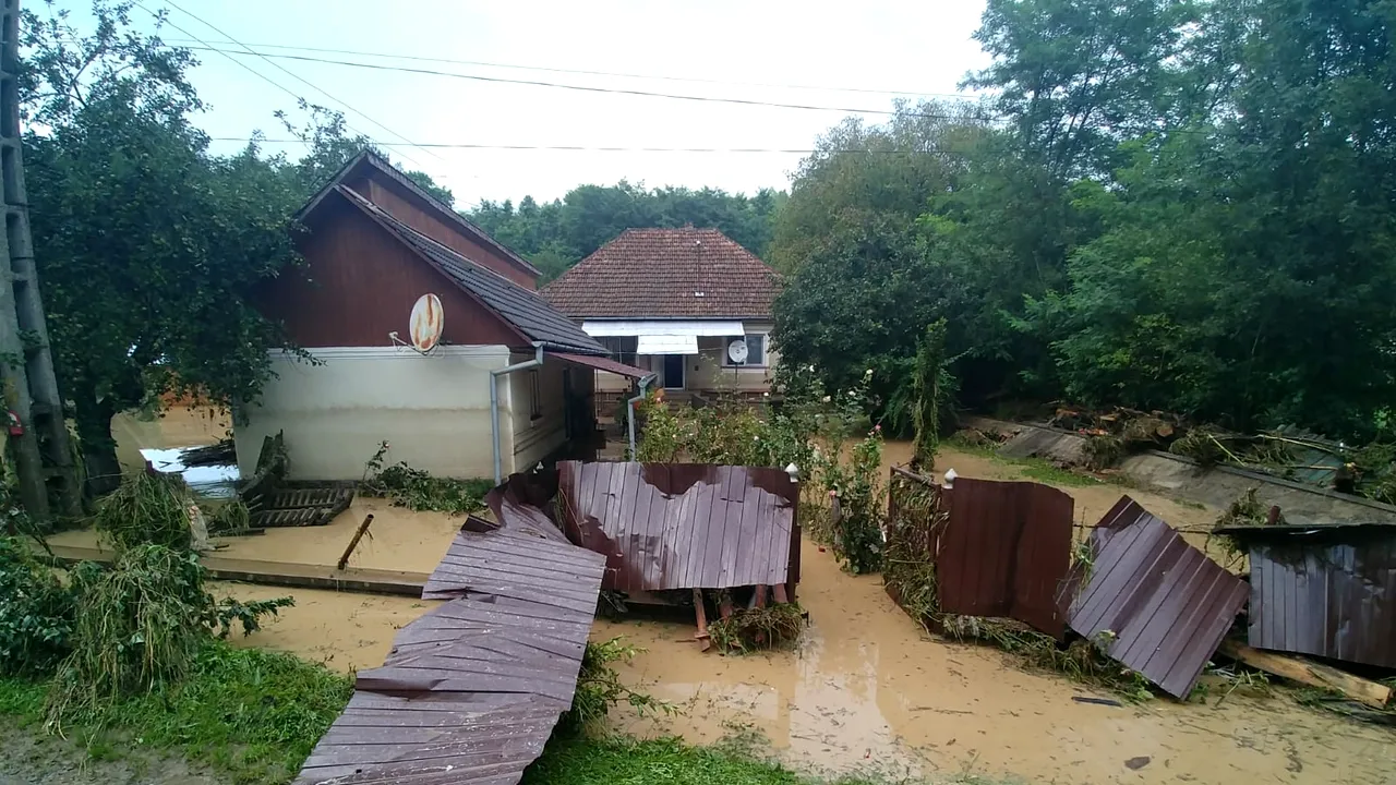 Luată de viitură în timp ce-și salva animalele din curte. Un sat din Hunedoara a fost măturat de apele scurse de pe un versant