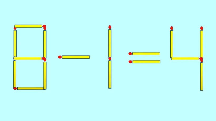 Test IQ cu chibrituri | Eliminați două bețe, pentru a corecta 8 - 1 = 4