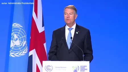 Klaus Iohannis, discurs la COP26: „Între 1990 și 2019, România și-a redus intensitatea emisiilor de CO2 pe unitatea de PIB cu 77%, o rată mai mare decât dublul mediei globale” | VIDEO
