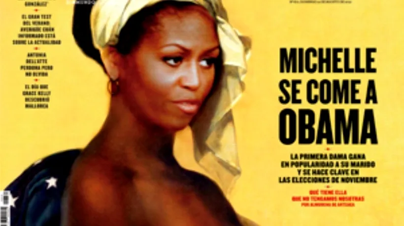 Chipul lui Michelle Obama atașat corpului unei sclave goale, pe coperta unei reviste spaniole