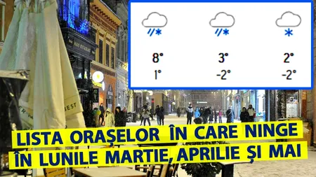 Meteorologii Accuweather anunță lista orașelor din România în care ninge în martie, aprilie și mai
