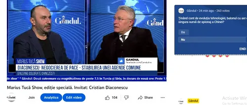 POLL Marius Tucă Show: „Ținând cont de evoluția tehnologiei, balonul cu aer e singura sursă de spionaj a Chinei?”