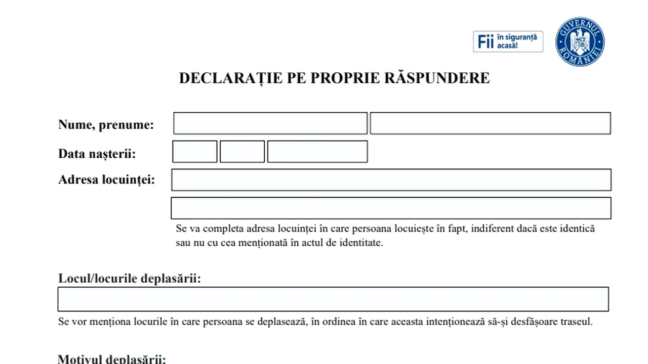 MODEL DECLARAȚIE pe PROPRIA RĂSPUNDERE, actualizat | Poate fi redactată integral și olograf