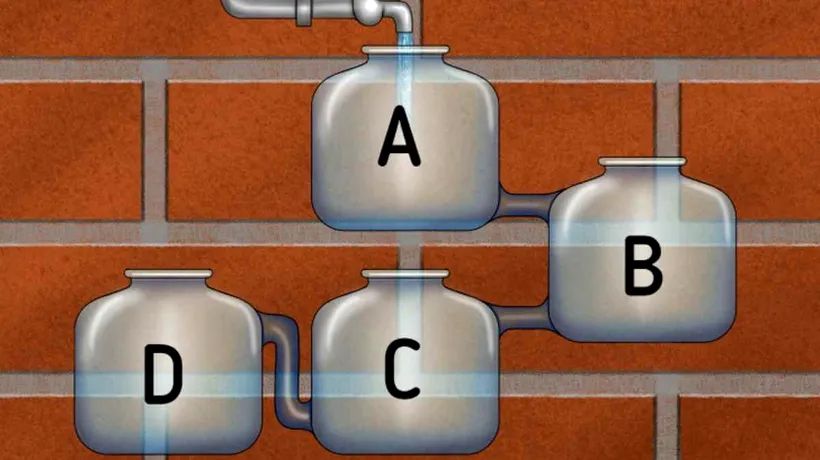 Test de logică pentru genii | Care dintre cele 4 bidoane se umple primul cu apă?