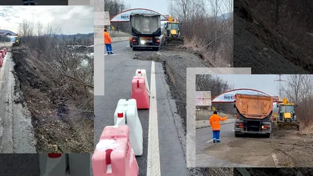 FOTO-VIDEO | CNAIR: Au început lucrările pentru stabilizarea porţiunii din DN 1 unde a avut loc o alunecare de teren