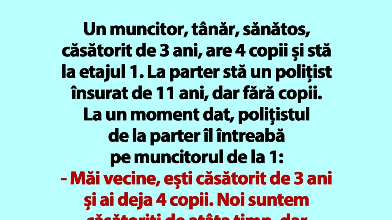 Bancul de vineri | „Ca să faci copii, îți trebuie doar un săpun și o mătură”
