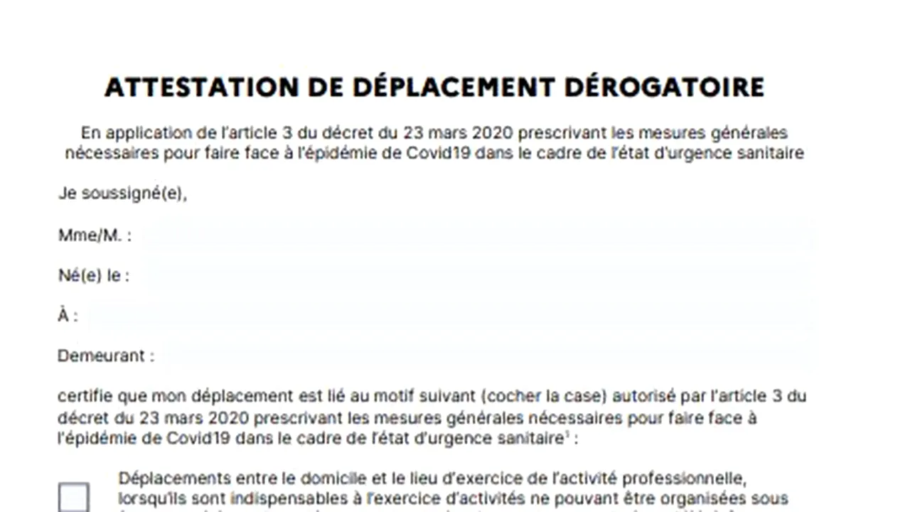 CUM ARATĂ DECLARAȚIA pe proprie răspundere în Franța. Ce trebuie să completeze românii de acolo când ies din casă
