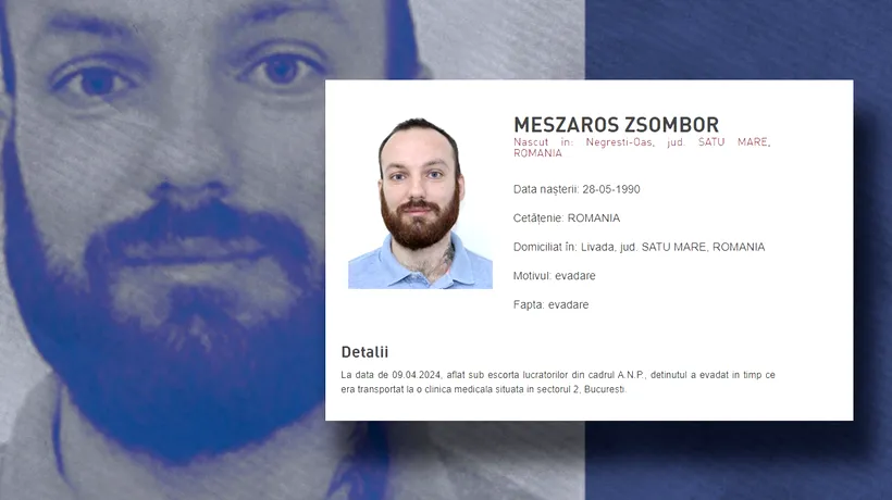 Meszaros Zsombor, criminalul care a evadat de sub escortă în București, a fost PRINS. Unde l-au capturat polițiștii