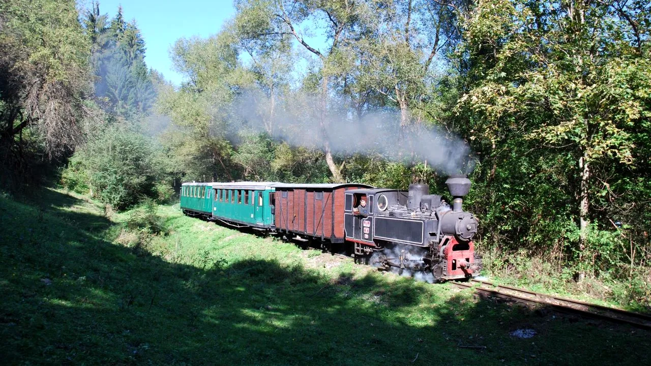Accident neobișnuit la Roșia Montană. Cum a intrat Mocănița Apusenilor în două mașini staționate pe linia ferată