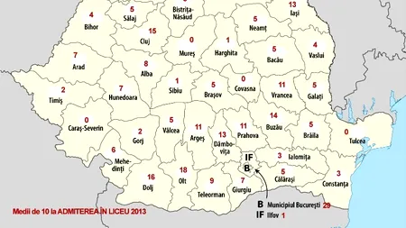 REZULTATE EVALUARE NAȚIONALĂ 2013 pe EDU.RO - ADMITERE LICEU 2013. Harta județelor cu cele mai multe medii de 10 