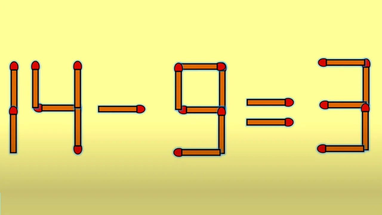 TEST IQ cu chibrituri | Pentru a corecta 14 - 9 = 3, mutați un singur băț