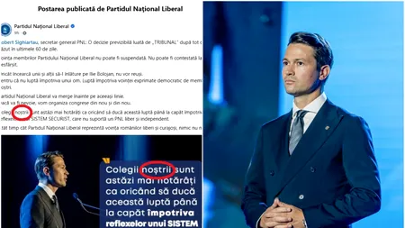 Mesaj agramat al conducerii PNL, declarată ilegală de instanță. Robert Sighiartău a scris de două ori „colegii noștrii” într-o postare pe Facebook. Textul a fost corectat abia după ce Gândul a semnalat greșeala, la 11 ore de la postare