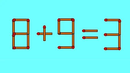 TEST IQ | 8 + 9 = 3 este greșit. Pentru a corecta egalitatea, mutați un singur chibrit