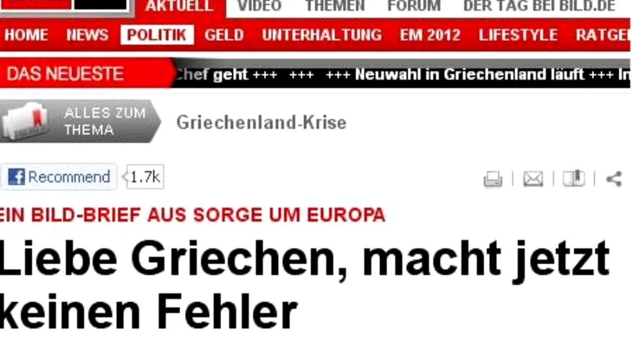 ALEGERI ÎN GRECIA. Scrisoarea foarte dură a ziarului german Bild pentru poporul grec