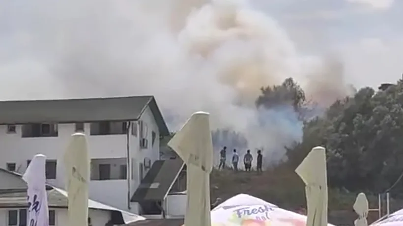 VIDEO | Incendiu de vegetație lângă o plajă din Eforie Sud. Pompierii au intervenit cu trei autospeciale
