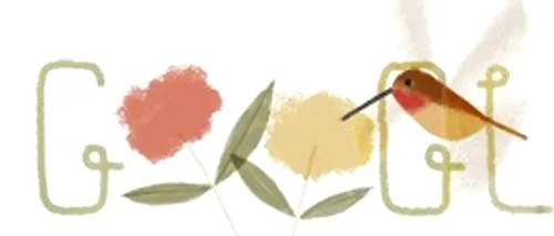 PASĂREA COLIBRI, sărbătorită de Google printr-un Doodle de ZIUA PĂMÂNTULUI 2014, alături de PEȘTELE BALON, GÂNDACUL DE BĂLEGAR, MACACUL JAPONEZ, MEDUZA și CAMELEONUL